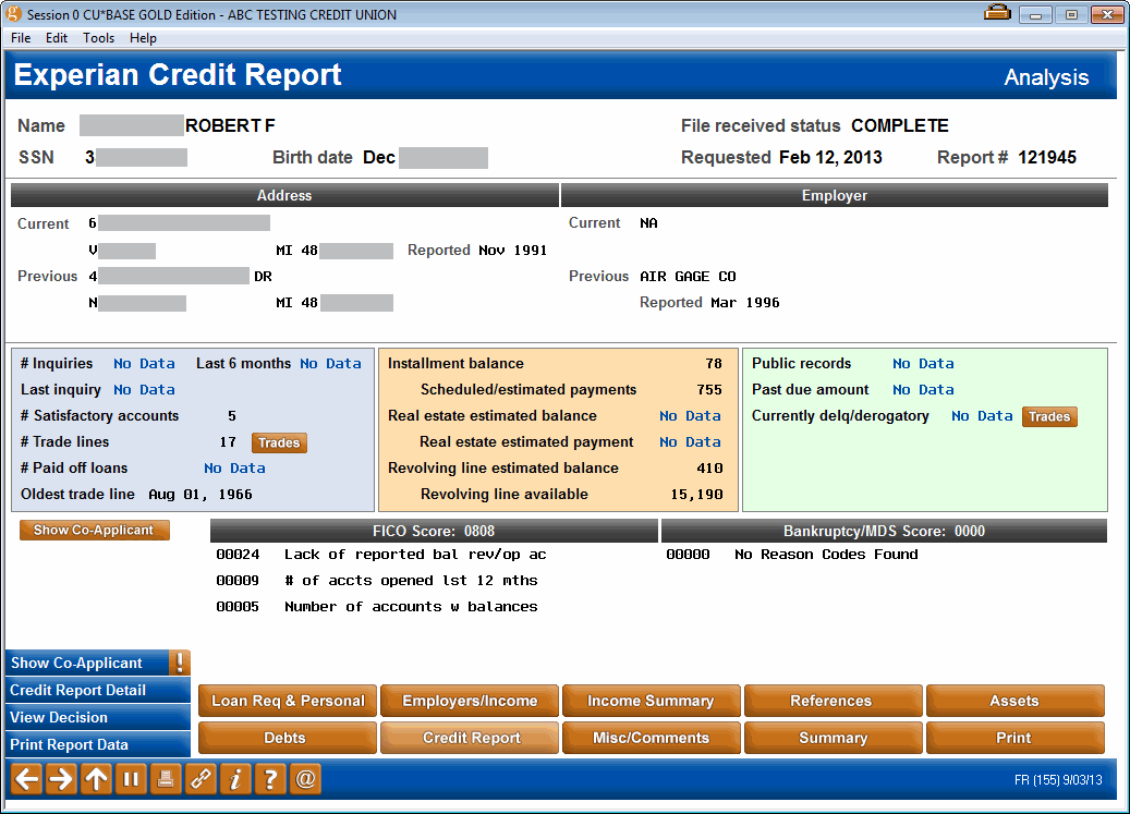 Viewing a Credit Report Summary