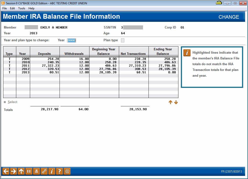 IRA Balance File Maintenance/Inquiry