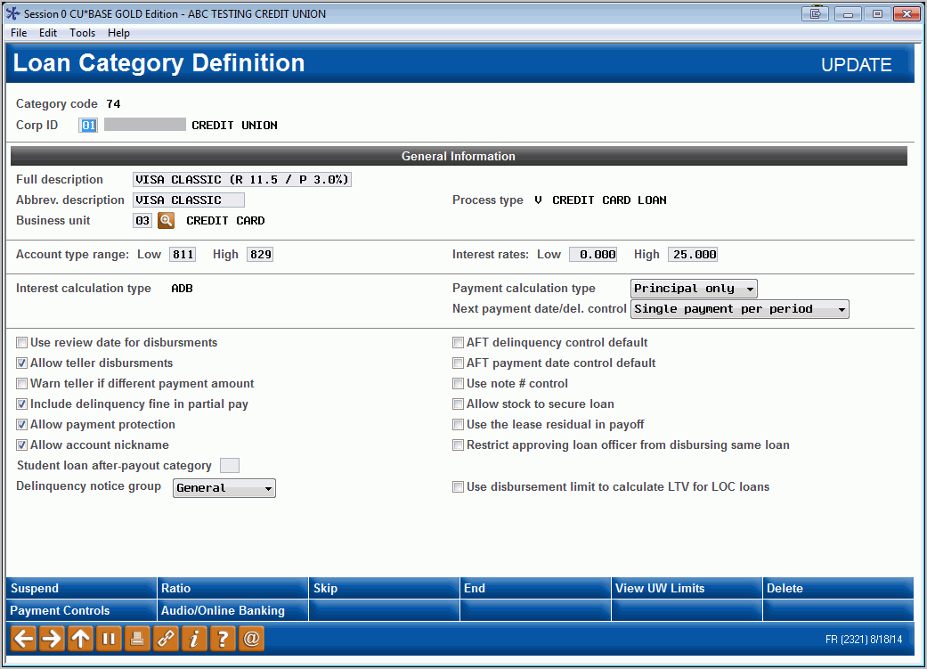 Loan Category Configuration: General Information